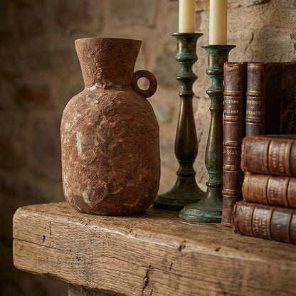 7IN Rustic Farmhouse Ceramic Vase Home Decor,Handmade Vintage Stoneware Clay Pottery Terracotta Textured for Modern Farmhouse, Living Room, Office Desk Table Shelf (Brown1)
