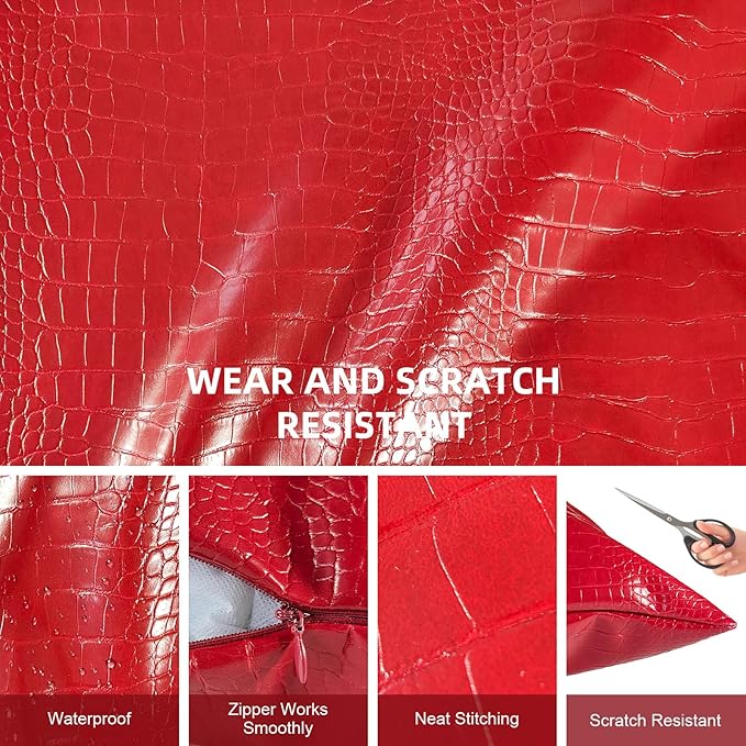 Faux Leather Throw Pillow Covers 18X18 Inch Set of 2 Christmas Red Outdoor Modern Farmhouse Solid Decorative Pillow Covers for Room Couch Living Bedroom Bed Sofa