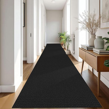 IOHOUZE Washable Exrea Long Hallway Runner Rug 3x18 Non Slip Rubber Backed Kitchen Runner Entryway Runner Indoor, Woven Rugs Floor Carpet for Kitchen Hall Entryway Stair, Black/Grey