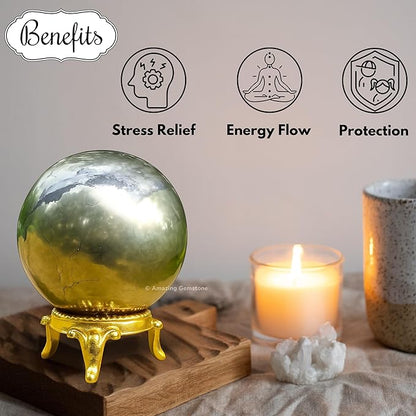 Amazing Gemstone Pyrite Crystal Ball with Stand - 1.5 Inches Crystal Sphere Meditation Balls for Witchcraft and Decorative Balls