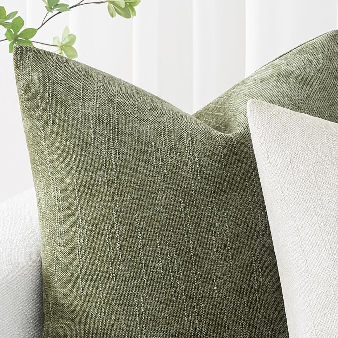 MIULEE Pack of 2 Decorative Throw Pillow Covers Soft Chenille Throw Pillows Solid Textured Cushion Covers for Spring Couch Sofa Bedroom Living Room 18x18 Inch, Sage Geen
