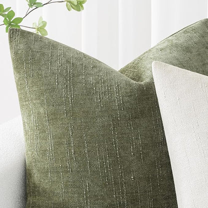 MIULEE Pack of 2 Decorative Throw Pillow Covers Soft Chenille Throw Pillows Solid Textured Cushion Covers for Spring Couch Sofa Bedroom Living Room 18x18 Inch, Sage Geen