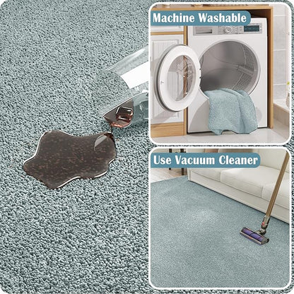 jinchan Solid Plush Runner Rug 2x5 Performance Shaggy Washable Hallway Rug Soft Modern Faux Wool Cozy Non Slip Carpet for Bedroom Laundry Room Living Room Kids Nursery Slate Blue