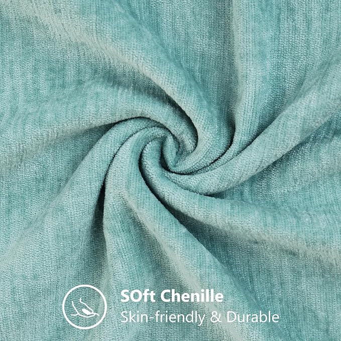 decorUhome Chenille Aqua Haze Spring Throw Pillow Covers 24x24 Inch Set of 2, Decorative Soft Couch Pillow Covers Solid Dyed Accent Farmhouse Neutral Square Pillow Cases for Sofa