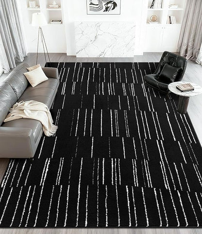 YIHOUSE 5x7 Abstract Line Area Rug, Modern Washable Stain Resistant Rugs Non Slip, Soft Indoor Floor Carpet for Living Room, Bedroom,Dining Room, Black and White