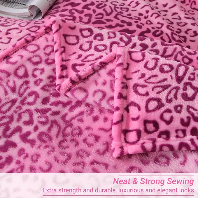 Viviland Flannel Fleece Blanket King Size 90x108 inches, Lightweight, Super Soft Cozy Warm Blanket, Cheetah Print Pink