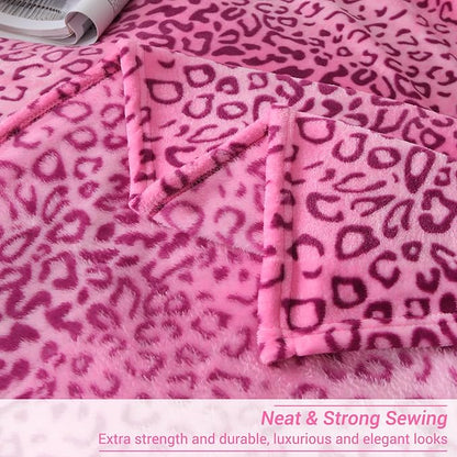 Viviland Flannel Fleece Blanket King Size 90x108 inches, Lightweight, Super Soft Cozy Warm Blanket, Cheetah Print Pink