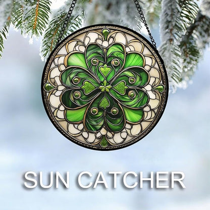 DASTOLL Stained Glass Window Hanging St. Ripak Festival Green Lucky Clover 6.3" - Suncatcher Door Garden Sun Catcher Ireland Decor Mother's Day for Mom Woman Her Men Sisters