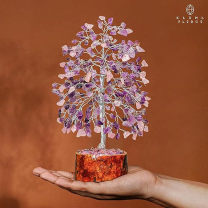 Chakra Healing Crystal Tree of Life for Birthday Gifts for Women, Home and Office Decor for Positive Energy & Good Luck, Spiritual Gifts, Feng Shui Money Trees (Rose, Amethyst Dual Beads)