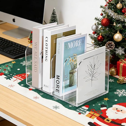 Jumyee Acrylic Magazine File Holder, Vertical Desk File Organizer Sorter with 4 Compartments, Clear Mail Organizer Office Organization Storage Binder Holder for Desk, Magazine, Books
