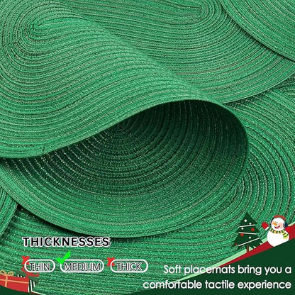 Noctiflorous Oval Braided Placemats Set of 4 Woven 12x18 Inch Non Slip Washable Heat Resistant Place Mats Round Tablemats for Dining Kitchen Party Daily Table Decor Dinner Mats (Green Shine, 4)