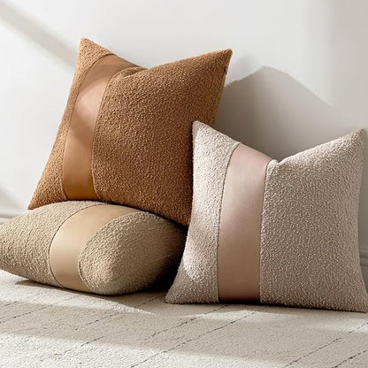 MIULEE Boucle Throw Pillow Covers 26x26 Inch Set of 2 Brown Faux Leather Textured Decorative Pillow Cases Boho Farmhouse Accents Cushion Covers for Couch Bed Livingroom Home Decor