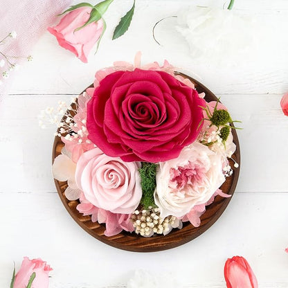 Pink Rose Birthday Gifts for Women Forever Flowers for Delivery Real Rose in Glass Dome with LED Strip, Preserved Flowers Gifts for Wife Girlfriend Mom on Wedding Anniversary