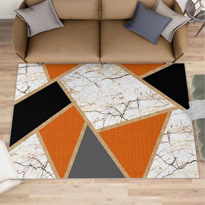 Geometric Marble Area Rugs Stone Crackle Rug Modern Abstract Marble Rug for Living Room European Medieval Geometric Rugs for Bedroom Entryway Hallway 5x8ft