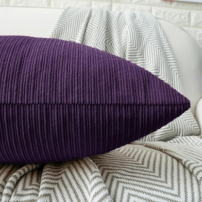 HWY 50 Purple Chenille Throw Pillow Covers 16x16 Inch with Triple Buttons, Soft Farmhouse Accent Decorative Cushion Cases for Couch Sofa Bed Bedroom Pack of 2