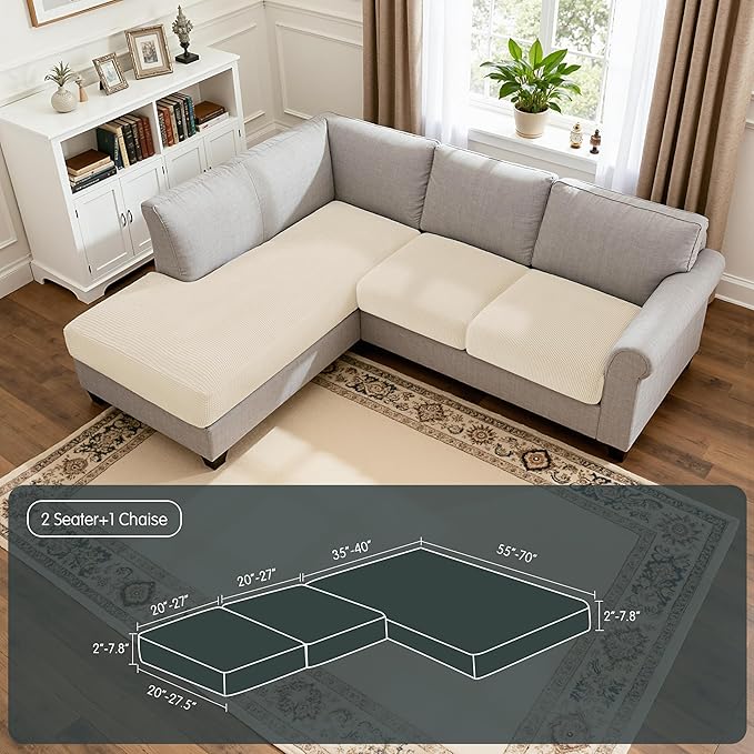 Hokway Chaise Cover Set Individual Couch Cushion Slipcovers Reversible Cushion Protector for L-Shape Sofa