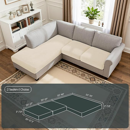 Hokway Chaise Cover Set Individual Couch Cushion Slipcovers Reversible Cushion Protector for L-Shape Sofa