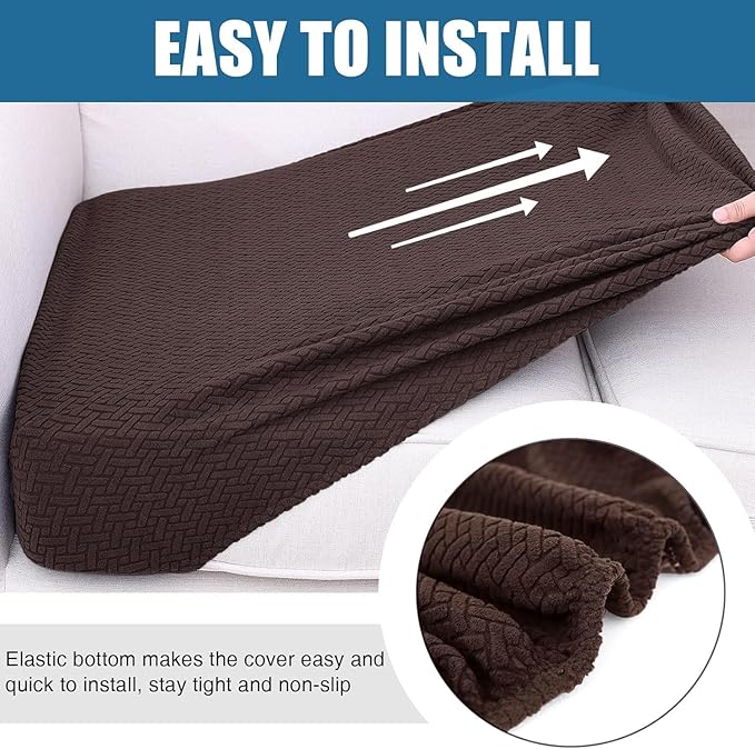 Smiry Waterproof Couch Cushion Covers, Stretch Jacquard Thick Sofa Cushion Covers, Washable Seat Slipcover Elastic Furniture Protector for Pets, Kid (Large, Chocolate)