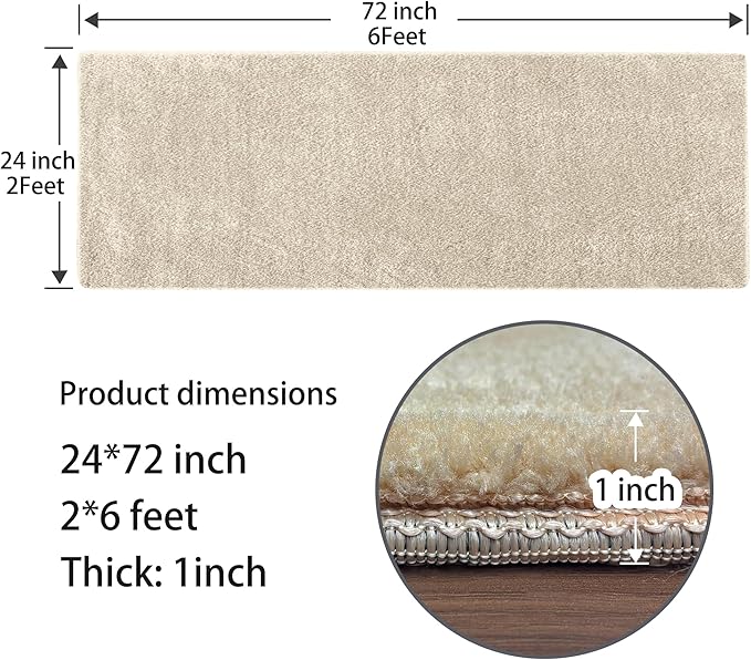 PURE ERA Carpet Stair Tread Landing Mat Area Rug Ultra Plush Shag Soft Non Slip Skid Resistant Tape Free Indoor Doormat Washable Reusable Beige 2' X 6'