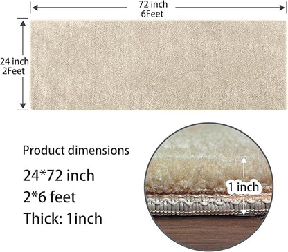 PURE ERA Carpet Stair Tread Landing Mat Area Rug Ultra Plush Shag Soft Non Slip Skid Resistant Tape Free Indoor Doormat Washable Reusable Beige 2' X 6'