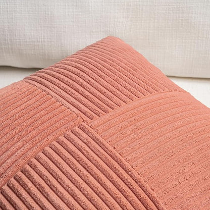 Fancy Homi 2 Packs Coral Samll Decorative Throw Pillow Covers 12x12 Inch with for Couch Bed Sofa, Rustic Farmhouse Boho Home Decor, Soft Corss Patchwork Corduroy Square Peach Cushion Case 30x30 cm