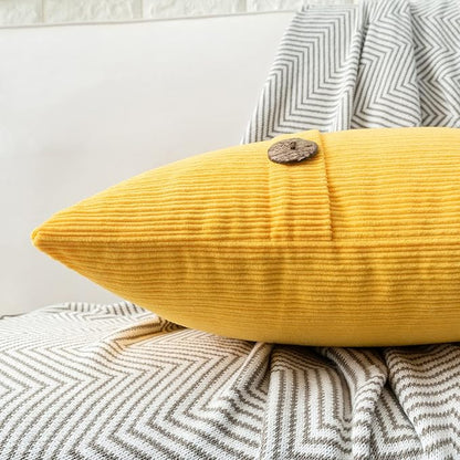 HWY 50 Yellow Chenille Throw Pillow Covers 12x20 Inch with Triple Buttons, Soft Farmhouse Accent Decorative Cushion Cases for Couch Sofa Living Room Pack of 2 Rectangle