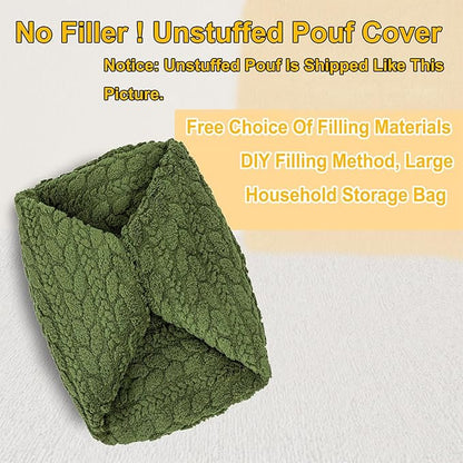 Unstuffed Ottoman Pouf Cover – Round Faux Fur Footstool Plush Floor Pouf (No Filler Included) Perfect for Living Room, Bedroom, or Office Lounge (Green, 26x26x18 in)
