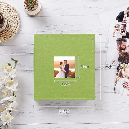 potricher Small Photo Album 4x6 200 Photos Leather Cover Picture Book with 200 Horizontal Pockets for Family Wedding Anniversary and Baby (Green)