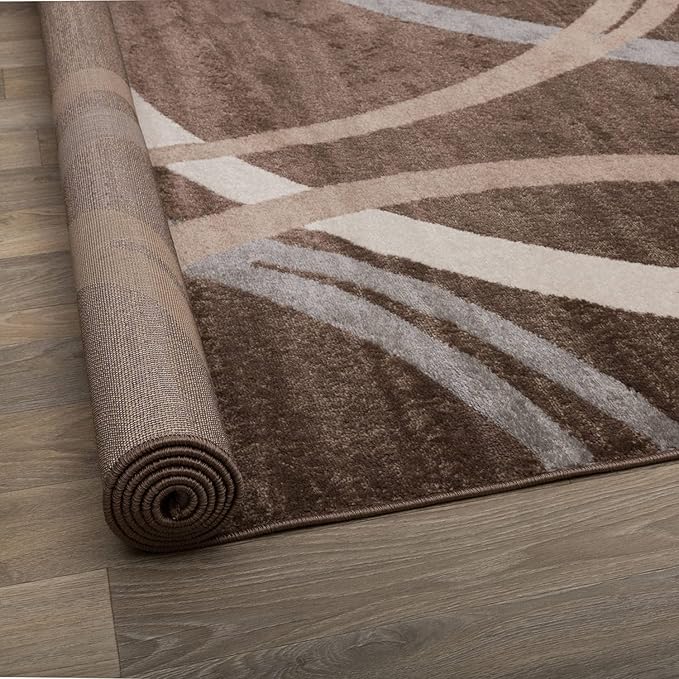 Rugshop Modern Wavy Circles Design Runner Rug, Carpet with Jute Backing for Hallway, Entryway, or Kitchen, Brown, 2'7" x 12'