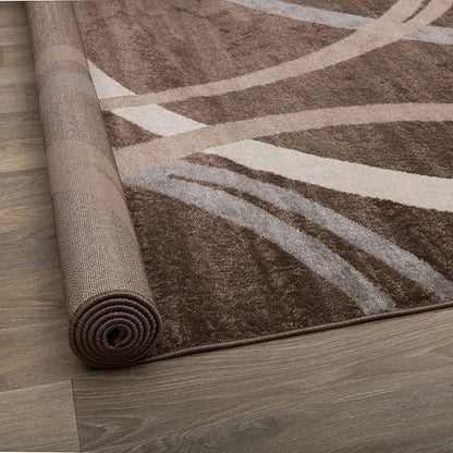 Rugshop Modern Wavy Circles Design Area Rug, Fade-Resistant Carpet for Living Room, Bedroom, or Dining Room, Grand Room,Open Spaces Brown, 12' x 15'