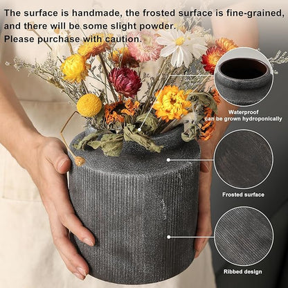 Farmhouse Vase for Home Decor, Vintage Rustic Terracotta Flower Vase Suitable for Home Decor, Living Room, Shelf, Dining Table. 7IN（Frosted Dark Blue） ZSHLXM