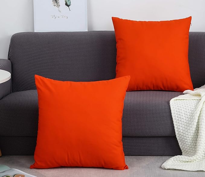 TangDepot Handmade Decorative Solid 100% Cotton Canvas Throw Pillow Covers/Pillow Shams, (24" x24" , Deep Orange, 1 Count (Pack of 1))