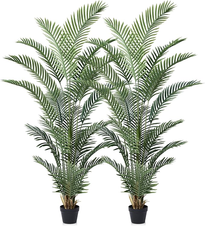 Artificial Palm Tree 6FT Tall Palm Trees UV Resistant Fake Plant Large Potted Faux Tropical Areca Palm Floor Plants for Indoor Outdoor Home Living Room Porch Patio Decor 2 Pack, VN125