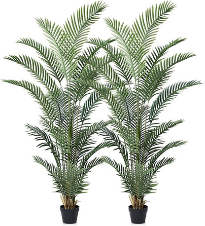 Artificial Palm Tree 6FT Tall Palm Trees UV Resistant Fake Plant Large Potted Faux Tropical Areca Palm Floor Plants for Indoor Outdoor Home Living Room Porch Patio Decor 2 Pack, VN125