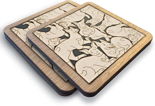 02 Doberman Pinscher Dog Coaster - Doberman Pinscher Dog Puzzle Wooden Coaster Set - Interlocking Jigsaw Drink Mats with Laser-Cut Design