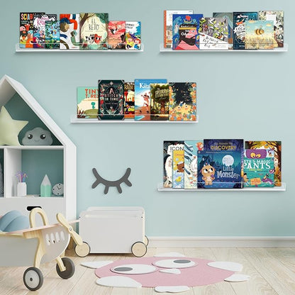 Dezzer 10 Pack Acrylic Shelves for Wall, 15" Clear Acrylic Floating Shelves for Bathroom Bedroom, Invisible Bookshelf Wall Ledge Storage Shelf Books Perfume Toys Action Figure Display Shelves