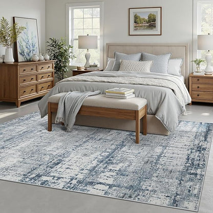 5x7 Area Rugs for Bedroom Living Room,Non-Slip Washable Rug, Modern Abstract Blue Grey Rugs for Dining Room, Foldable Thin Indoor Carpet Stain Resistant(Blue Grey)
