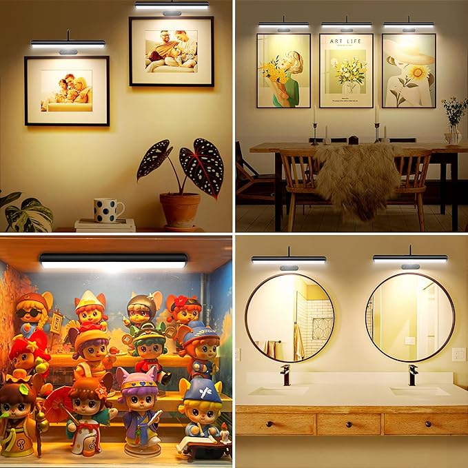 2Pack-Dimmable Picture Lights with Timer Controller for Wall Sconce Lamps,Art Painting Light for Home Office Gallery, 5000mAh Rechargeable Battery Operated Wall Light for Display Portrait Frame-Black