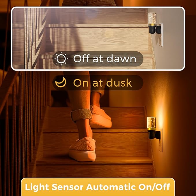 L LOHAS LED Night Light, Dimmable Night Lights Plug into Wall, 2 Pack Automatic Night Lights with Auto Light Sensor, Adjustable Brightness 1800K Amber LED Night Light, for Bedroom Hallway Home