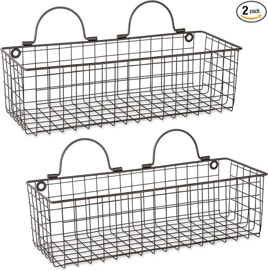 DII Farmhouse Vintage Décor, Wire Wall Basket, Medium, Bronze, 2 Piece