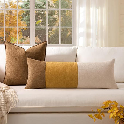 Kevin Textile 14x36 Inch Long Lumbar Cover 1 Pack Three-Colour Patchwork Soft Textured Waterproof Rectangle Cushion Elegant Accent Pillows for Couch Sofa Chair Bed Home Decor Indoor Outdoor Yellow