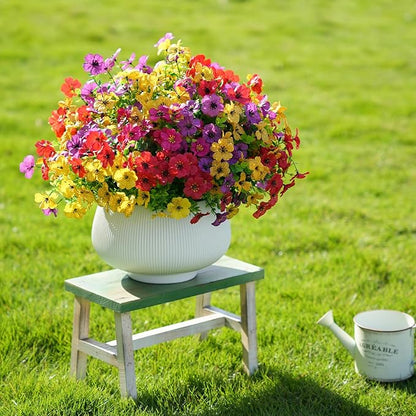Artificial Flowers for Outdoor Indoor Realistic Faux Flower Spring Summer Garden Home Decoration, Hanging Daisy Flower with Eucalyptus Leaves Fake Plants Greenery Balcony Porch Patio Front Door Decor