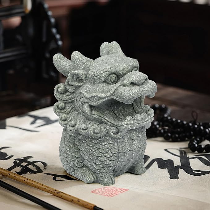 Dragon Pen Holder for Deask, Pen Holder Figure, Chinese Feng Shui Desk Organizer, Animal Figure for Office/Study Display Decoration