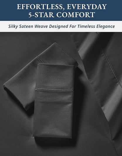 LANE LINEN 100% Egyptian Cotton Sheets King Size, Fully Elasticized Reinforced Seams Extra Deep Pocket King Sheet, No Pill Fade Resistant Cooling Sheets King Size - Moonless Night