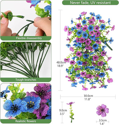 INQCMY 2Pcs Artificial Fake Hanging Flowers for Outdoors UV Resistant Artificial Plants for Spring Summer Decor Look Real Faux Flowers for Outside Home Planter Porch Patio Decor