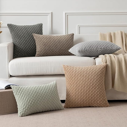 Kevin Textile 14x20 Inch Pillow Cover 1 Pack Boho Decorative Soft Striped Corduroy Lumbar Farmhouse Solid Color Accent Rectangle Cushion Case for Living Room Couch Sofa Bed, Light Grey