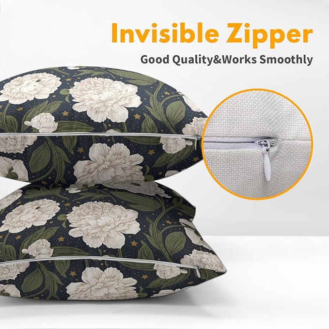 Vitage Floral Pillow Covers 24x24 Set of 2 Navy Blue Chinoiserie Pattern Rustic Spring Flower Decorative Outdoor Farmhouse Zipper Pillowcases Decorations Throw Cushion Cover Decor for Couch Sofa Bed