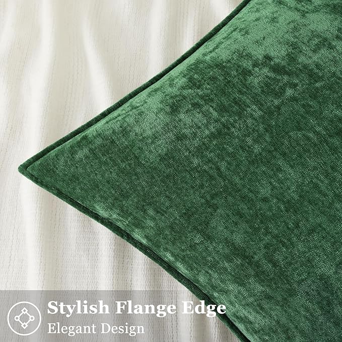 decorUhome Spring Couch Throw Pillow Covers 18x18 Set of 2, Decorative Soft Velvet Neutral Chenille Pillow Covers with Elegant Design for Sofa Bed Living Room Home Decor, Green