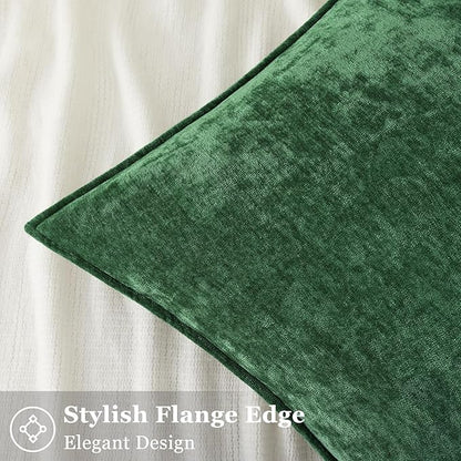 decorUhome Spring Couch Euro Sham Throw Pillow Covers 26x26 Set of 2, Decorative Soft Velvet Neutral Chenille Pillow Covers with Elegant Design for Sofa Bed Living Room Home Decor, Green