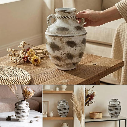 Rustic Farmhouse Vase 11 inch, Handmade Ceramic Pottery, Large Decorative Centerpiece for Living Room Dining Table Home Decor
